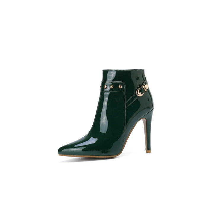 Stiletto-heeled Pointed-toe Low-cut Boots With Metal Studs