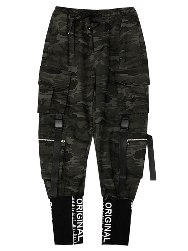 Camouflage Cargo Pants Men's Casual Letter Embroidery Ankle-tied Harem Pants