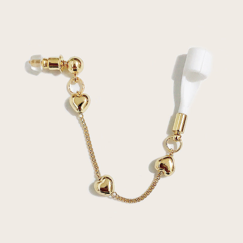 Gold Heart Chain Ear Clip Bluetooth Headset Anti-Lost
