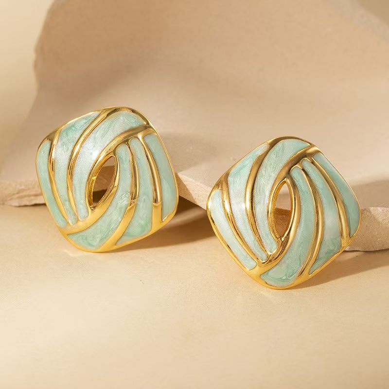Creative Colorful Dripping-Oil Titanium Steel Earrings