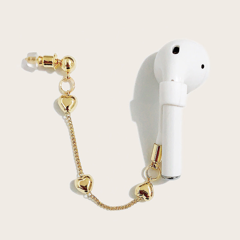 Gold Heart Chain Ear Clip Bluetooth Headset Anti-Lost