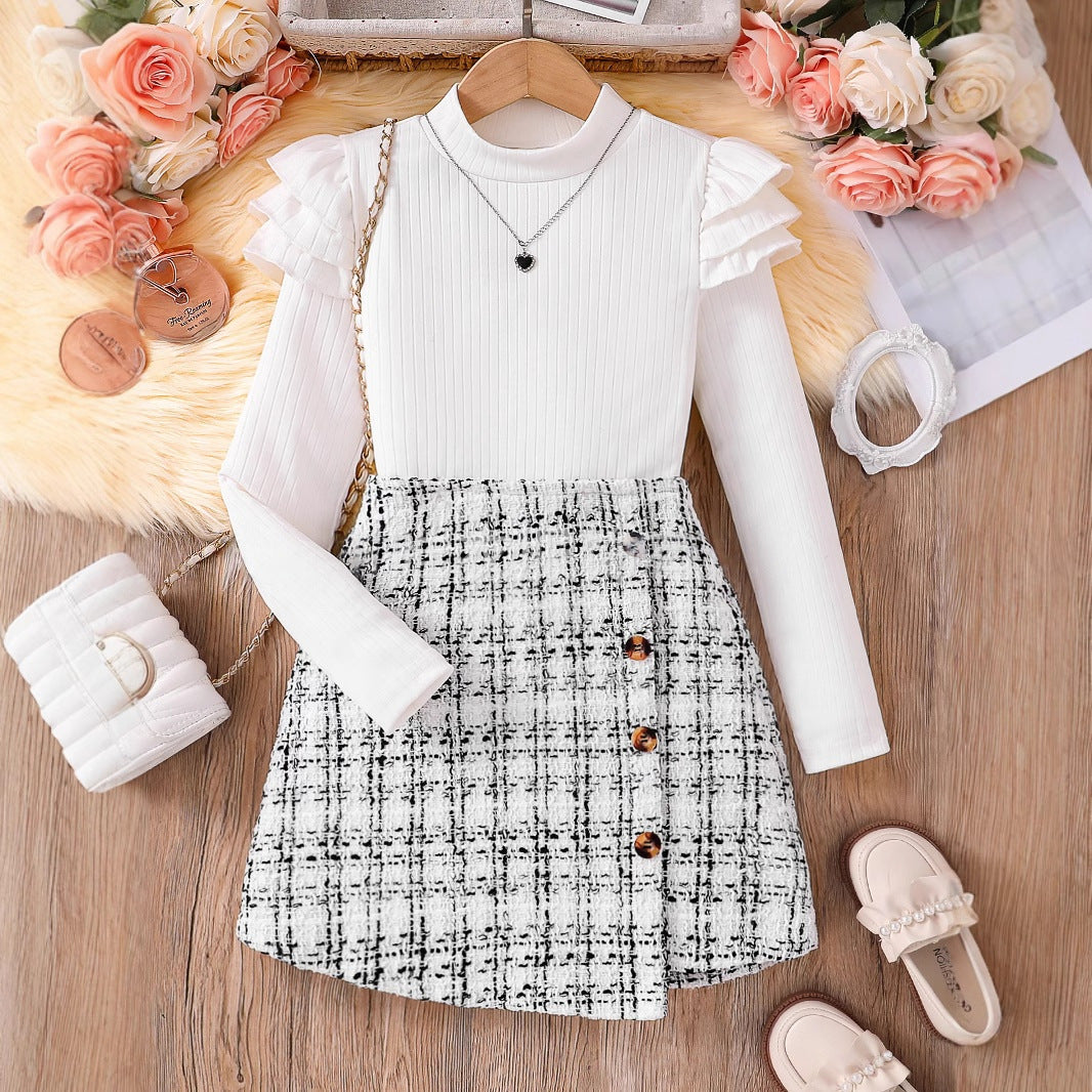 Long-sleeve Knitted Asymmetrical Skirt