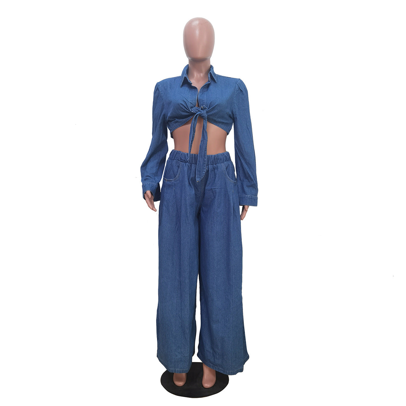 Women's Casual Wide-leg Pants Denim Suit