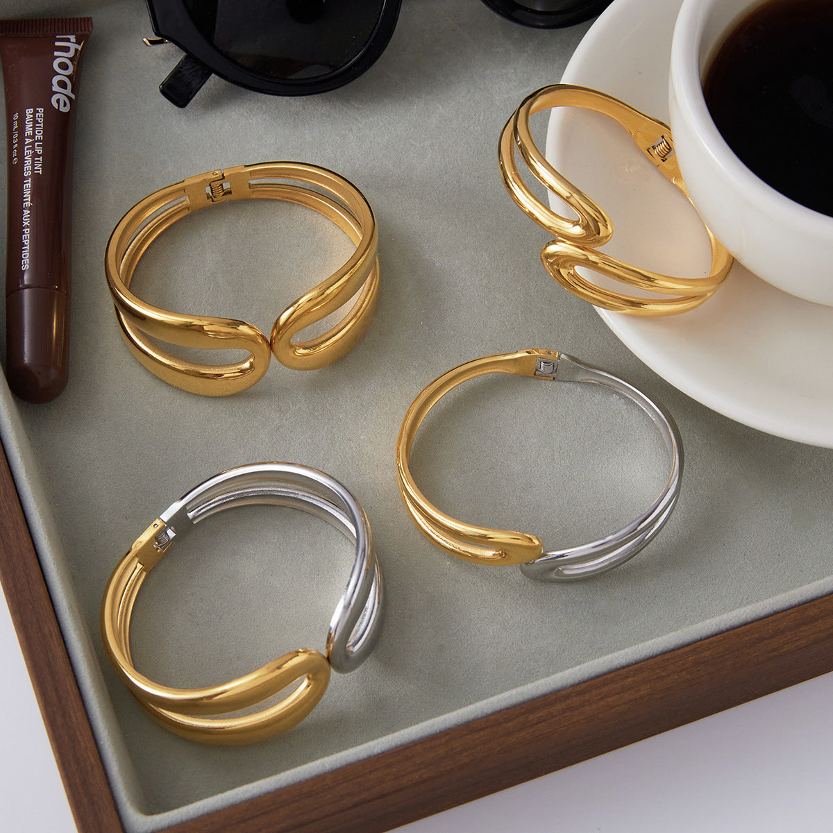Stainless Steel Double-layer Spring Open Bracelet