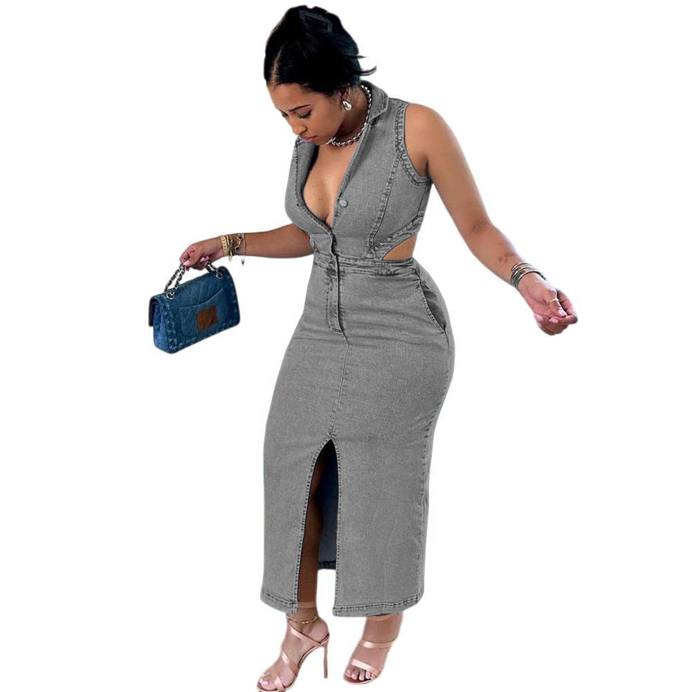 Women's Solid Color Neck Stretch Casual Dress