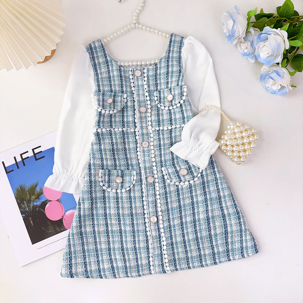 Decorative Patchwork Long-Sleeve Dress For Girls