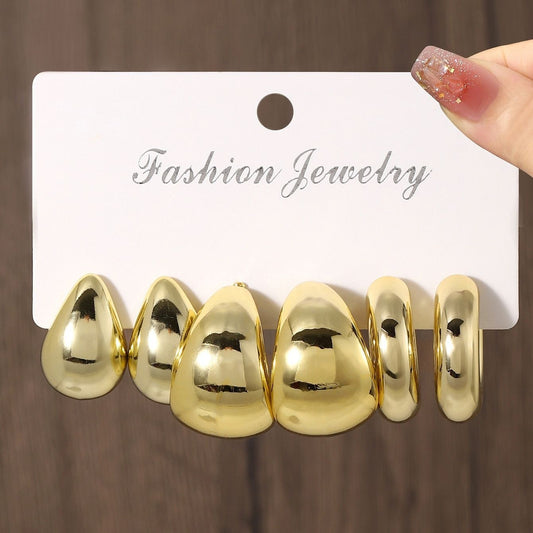 Golden Personality CCB Earrings Creative Double Circle Earring Set 3 Pairs