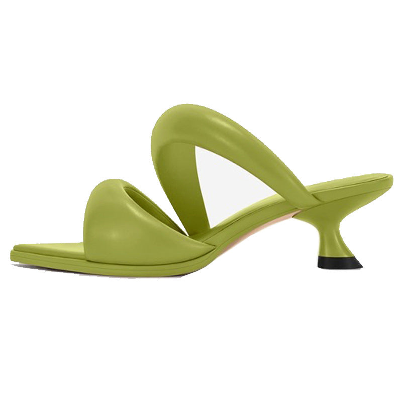 European And American Pointed Soft Leather Kitten Heel Single Sole