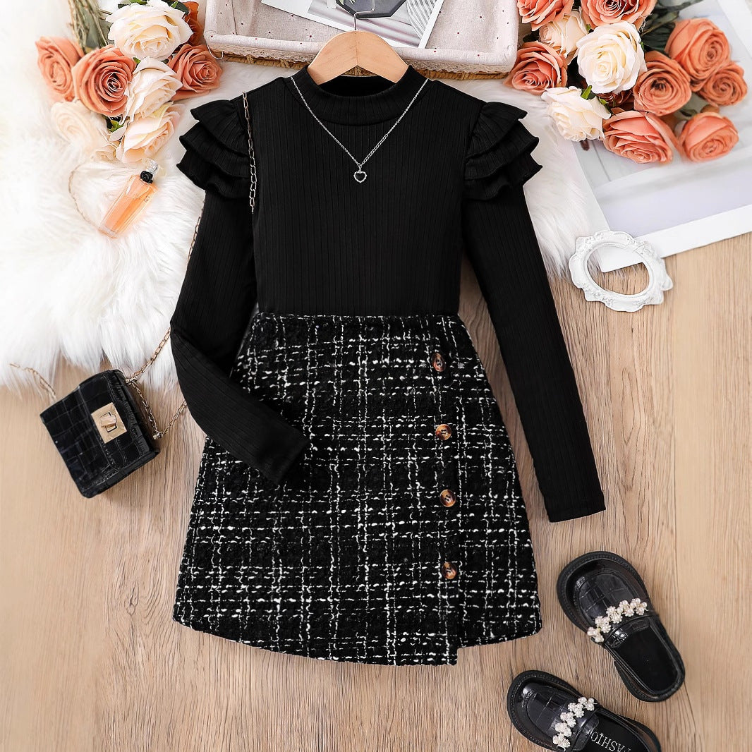 Long-sleeve Knitted Asymmetrical Skirt