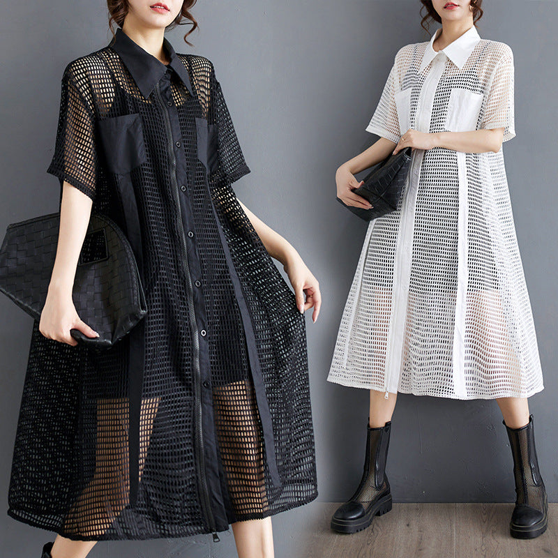 Niche Hollow Out Design Pocket Shirt Dress