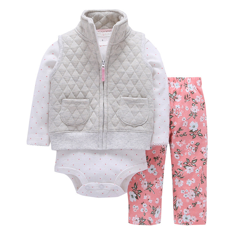 Autumn and Winter Warmth Padded Stand Collar  Vest Suit