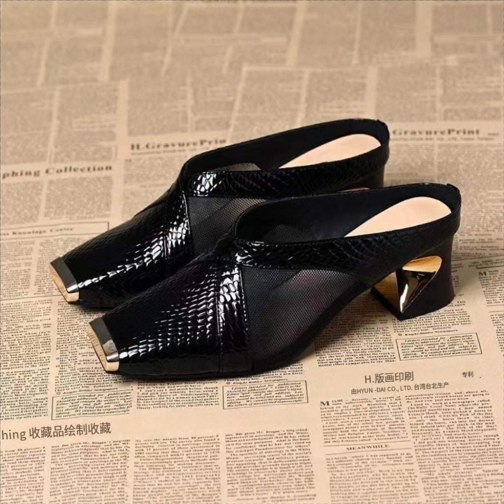 Women's Versatile Square-toe Mesh Sandals For Outdoor Wear