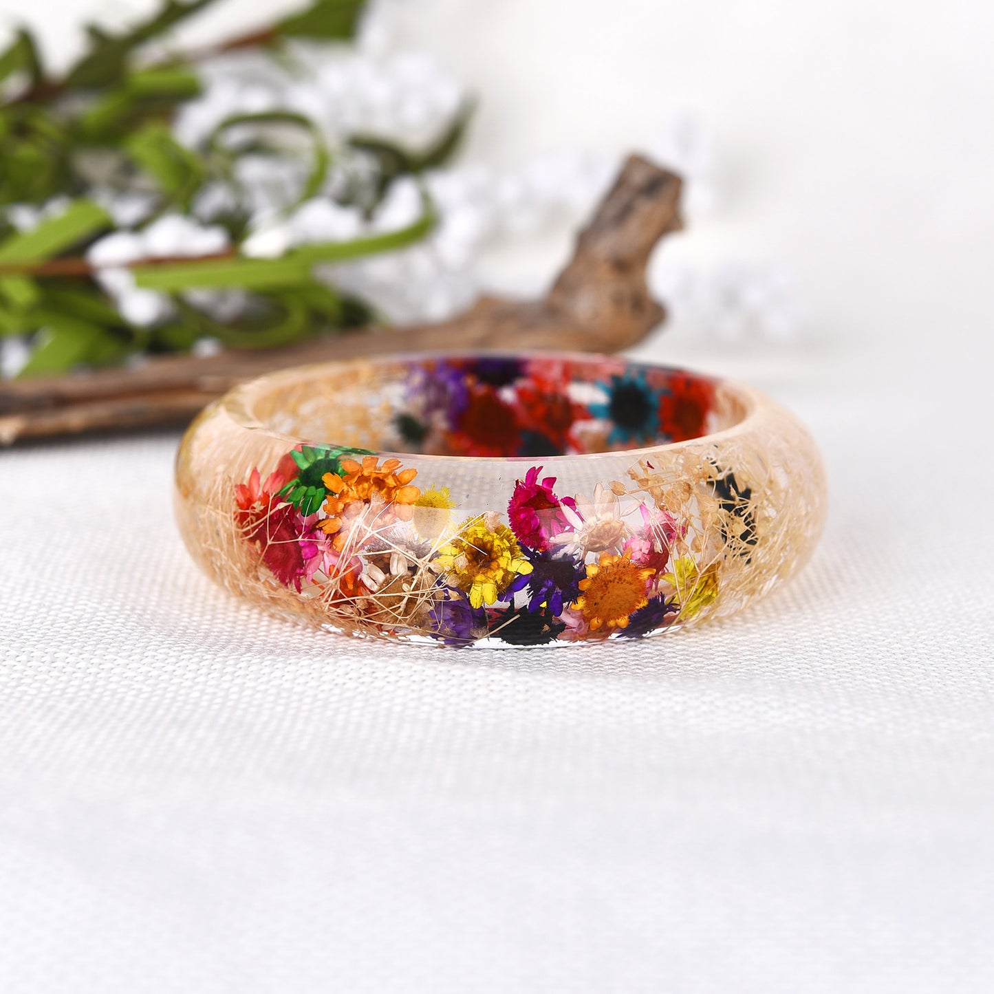 Personalized Epoxy Resin Crystal AB Glue Dried Flower Bracelet Jewelry