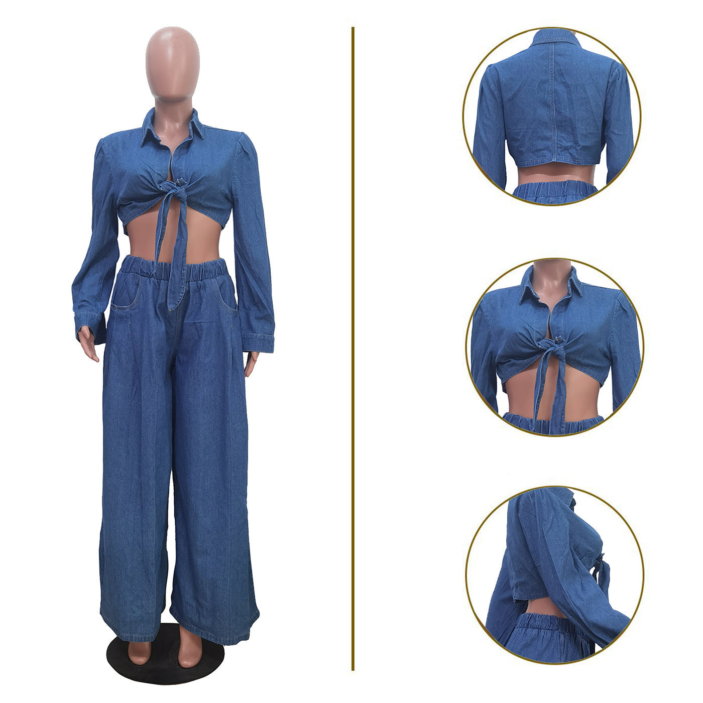 Women's Casual Wide-leg Pants Denim Suit