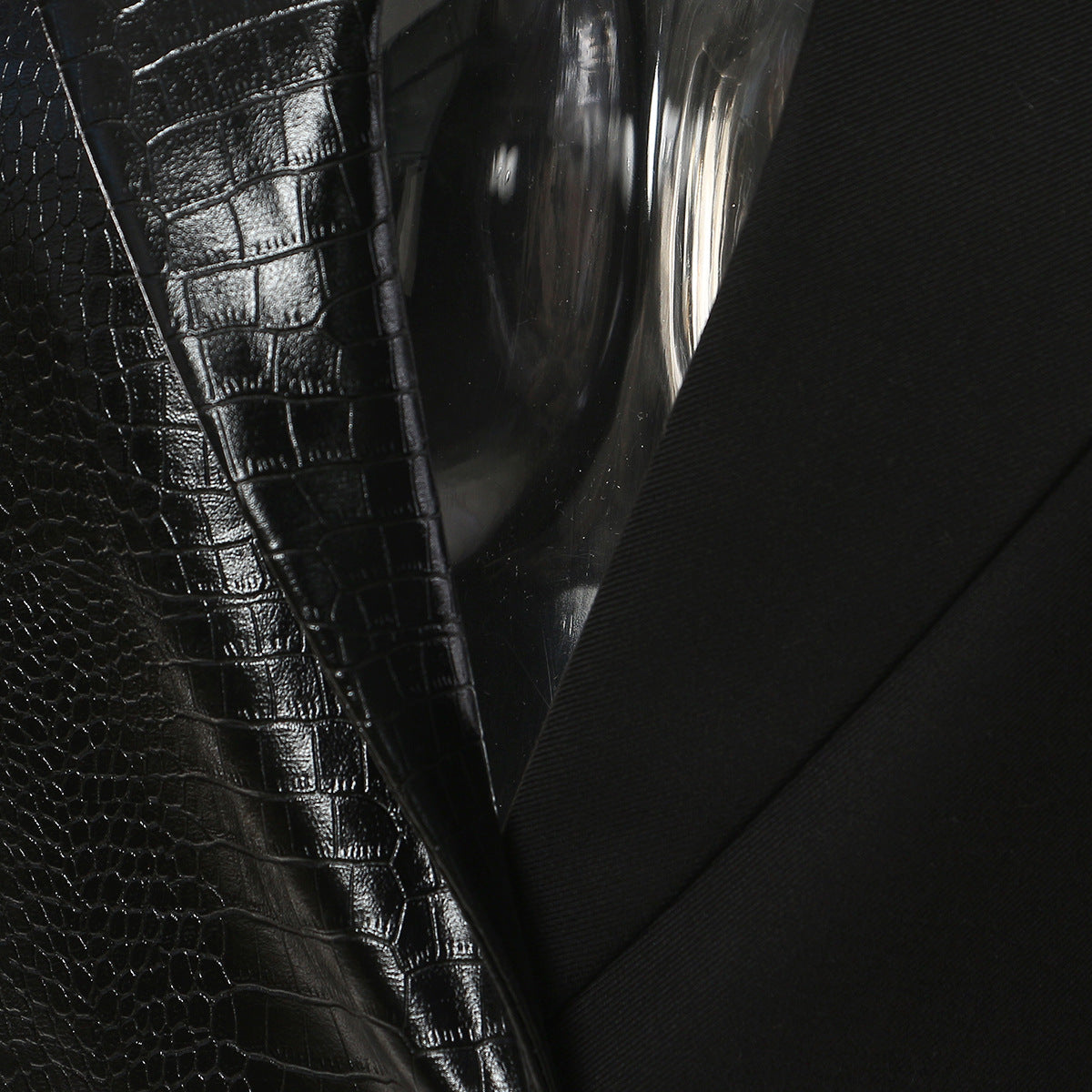 Black Vest Stitching Leather Personalized Cut Fashion Waist-controlled Coat