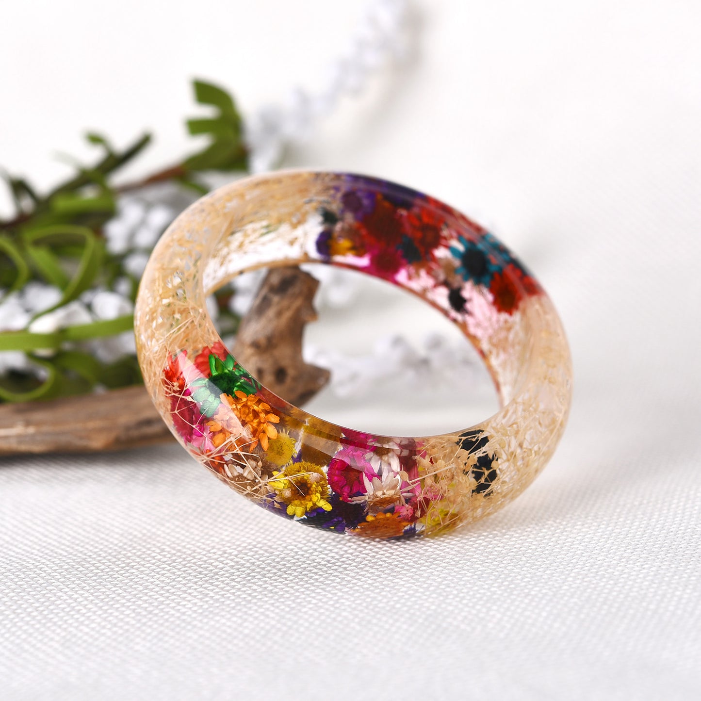 Personalized Epoxy Resin Crystal AB Glue Dried Flower Bracelet Jewelry