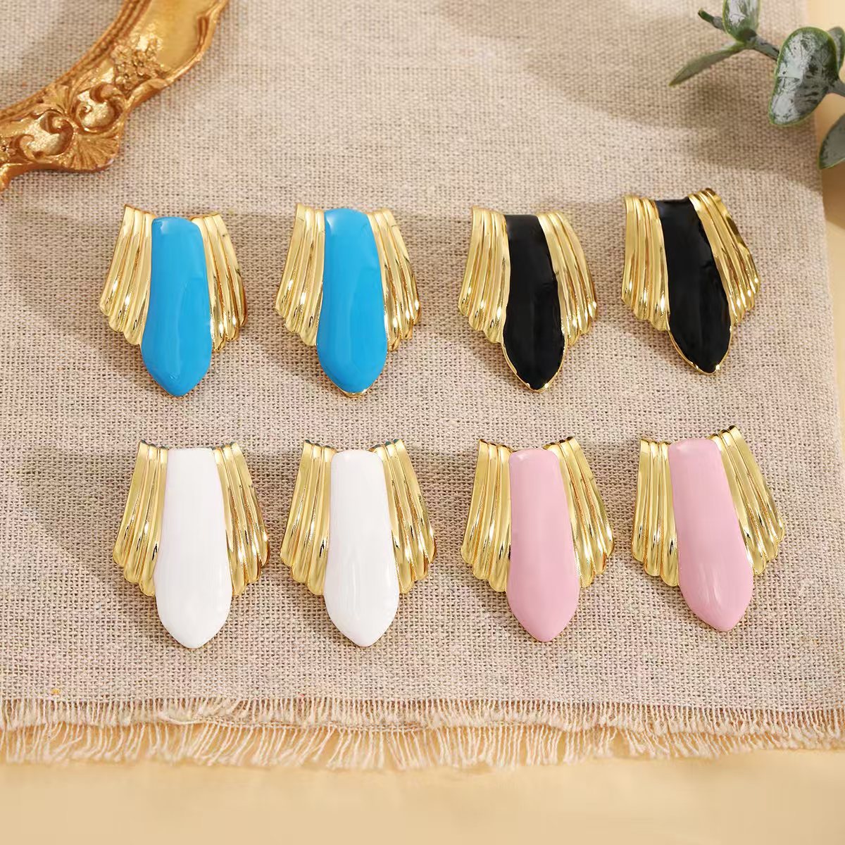 Retro Stainless Steel 18K Gold-Plated Earrings For Women
