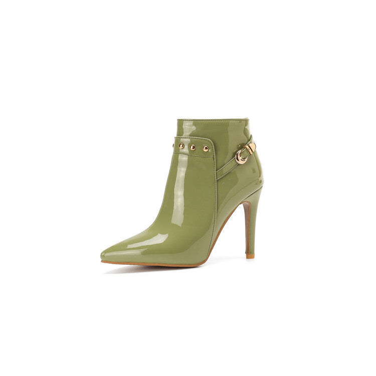 Stiletto-heeled Pointed-toe Low-cut Boots With Metal Studs