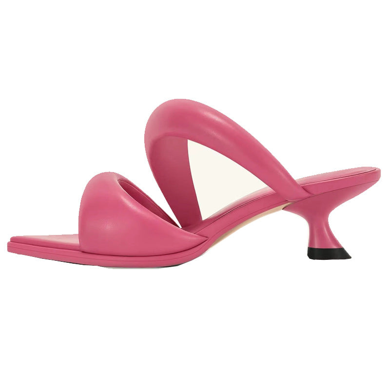 European And American Pointed Soft Leather Kitten Heel Single Sole
