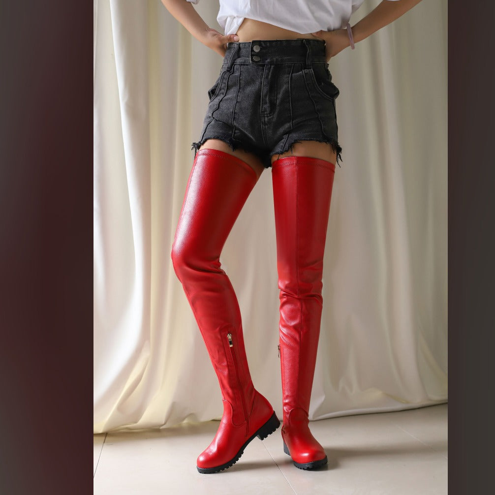 Plus-size Womens Over-the-knee Chunky-heeled Boots