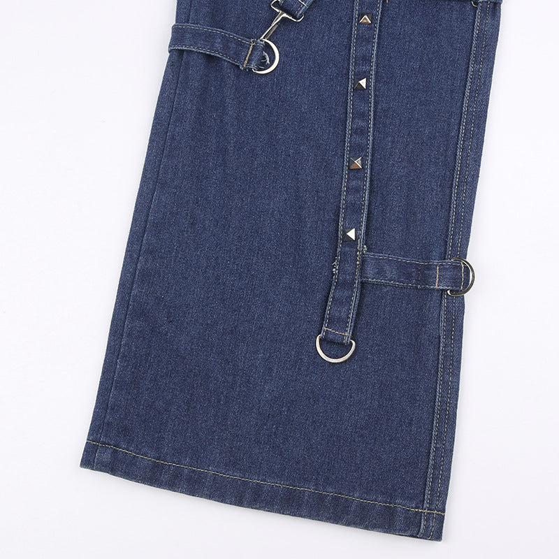 Loose-draped mop pants with buckles