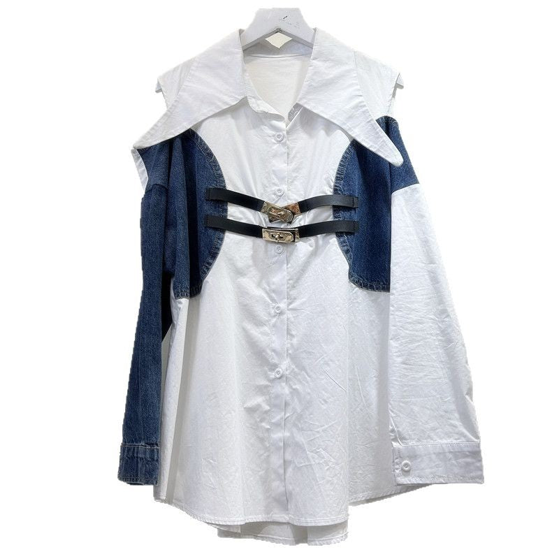 Stylish High-end Color-block Off-shoulder Blouse For Women