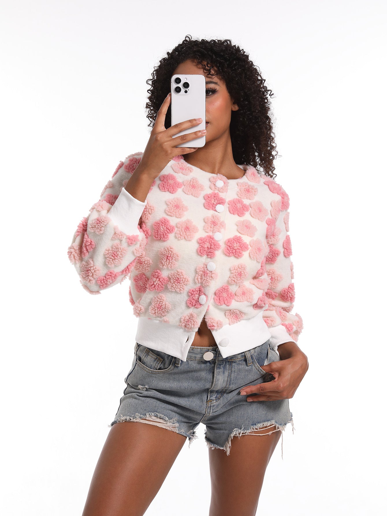 Womens Stylish Casual Jacquard Plush Jacket