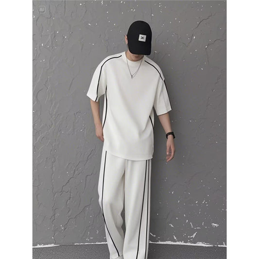 Summer New Color-blocking Trim Design Sporty Casual Two-piece Set