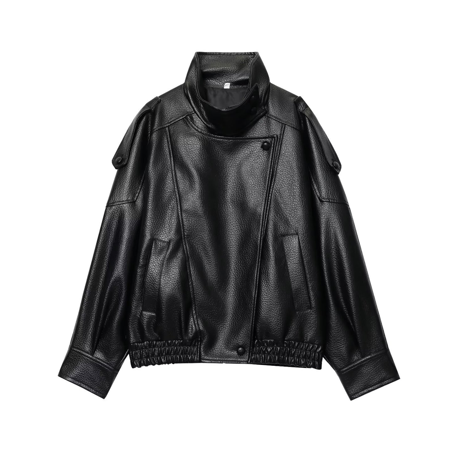 Womens Stylish Stand-up Collar Faux Leather Jacket