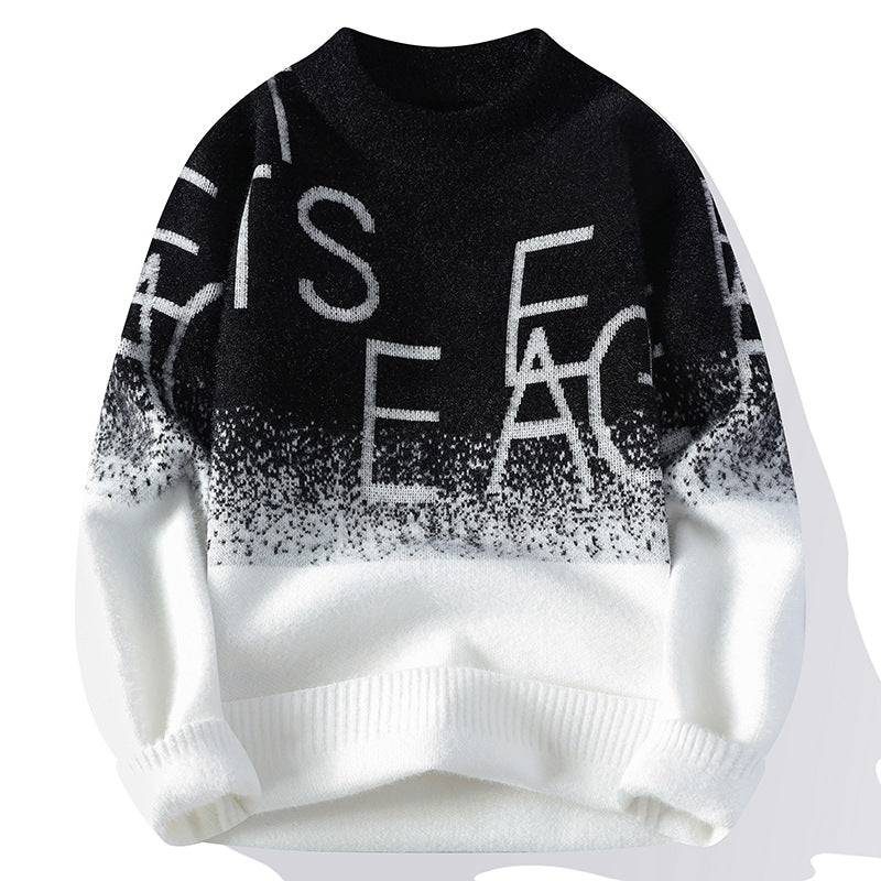 Mens Thickened Warm Color-Block Sweater