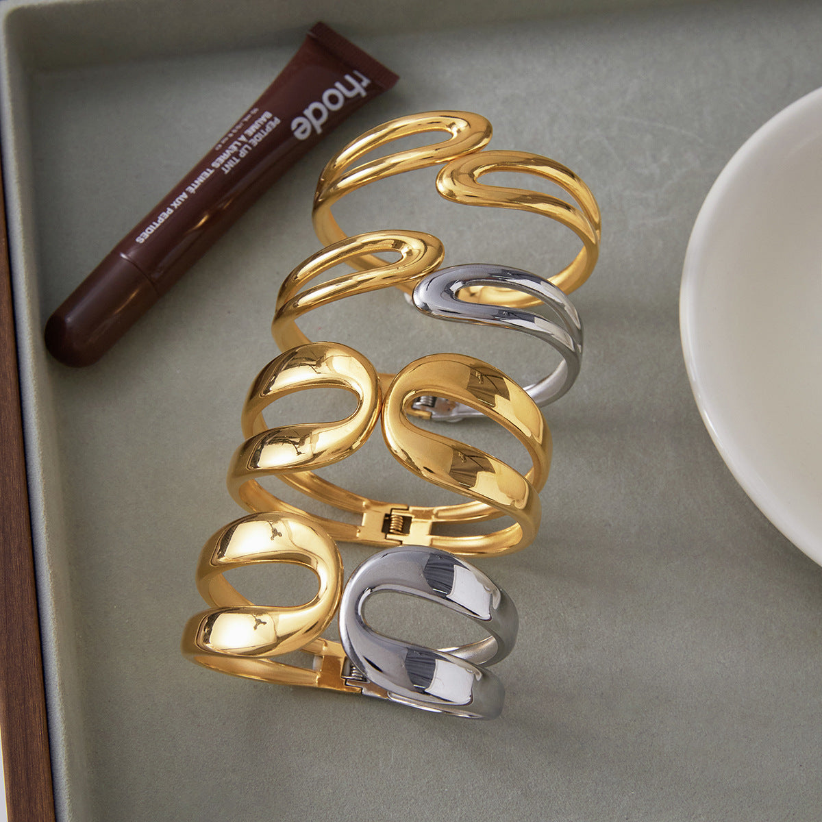 Stainless Steel Double-layer Spring Open Bracelet