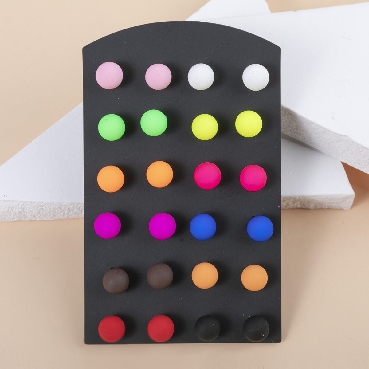 Popular Round Colorful Creative Resin Stud Earrings 12 Pairs Per Card