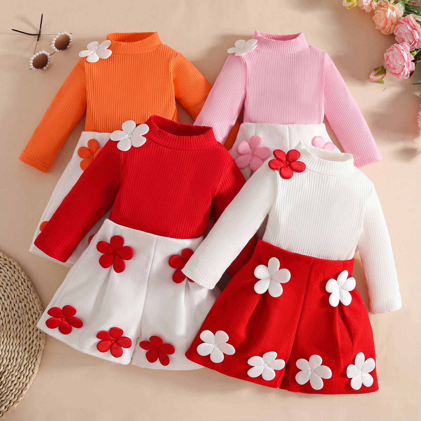 Tops Woolen Fabrics Applique Shorts Set