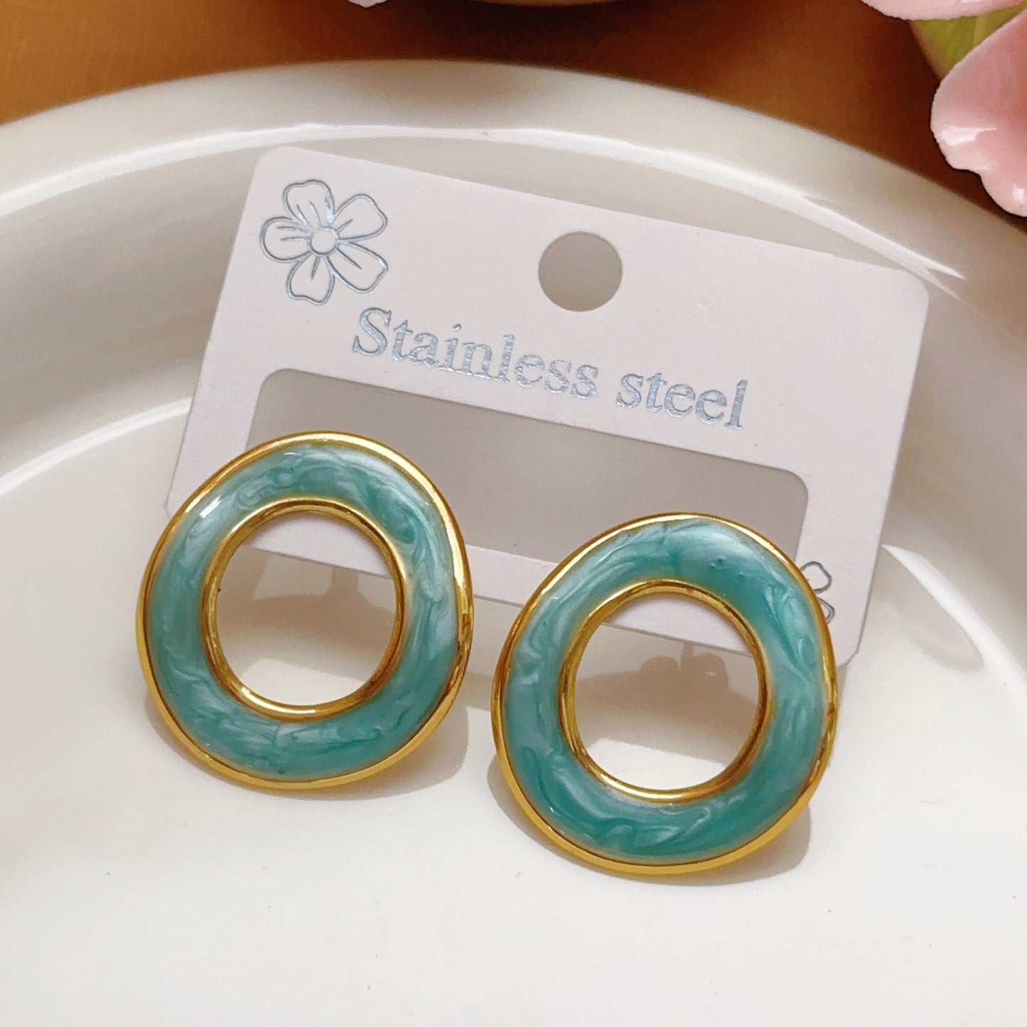 Fashionable Stainless Steel Oil-Drop Earrings For Women