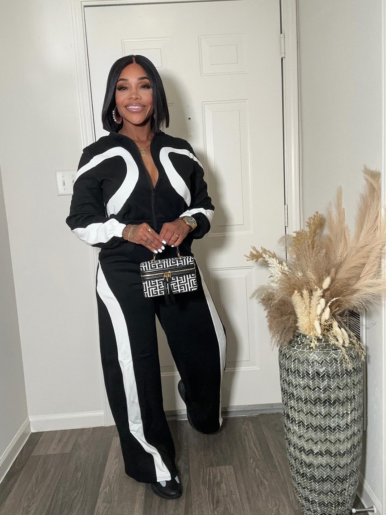 Women's Fashion Sport Color Block Long Sleeve Jumpsuit