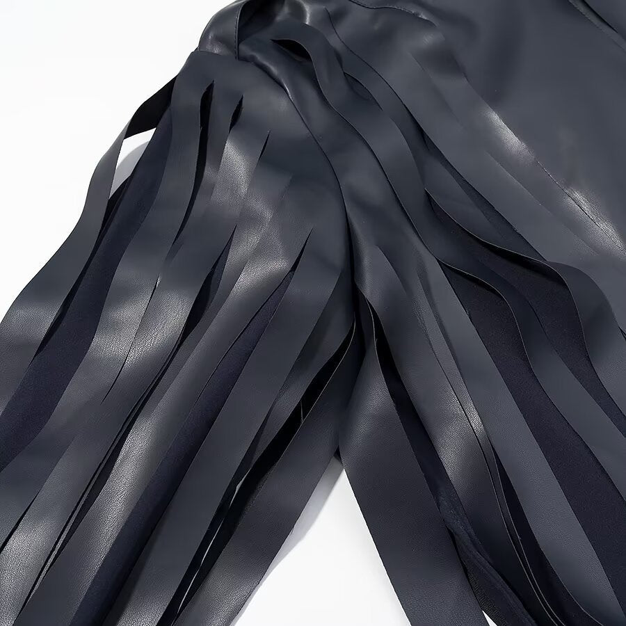 Stylish And Sophisticated Faux-leather Jacket With Tassels