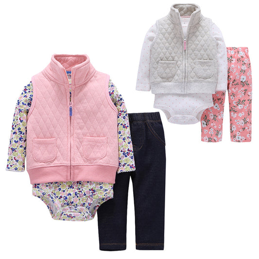 Autumn and Winter Warmth Padded Stand Collar  Vest Suit