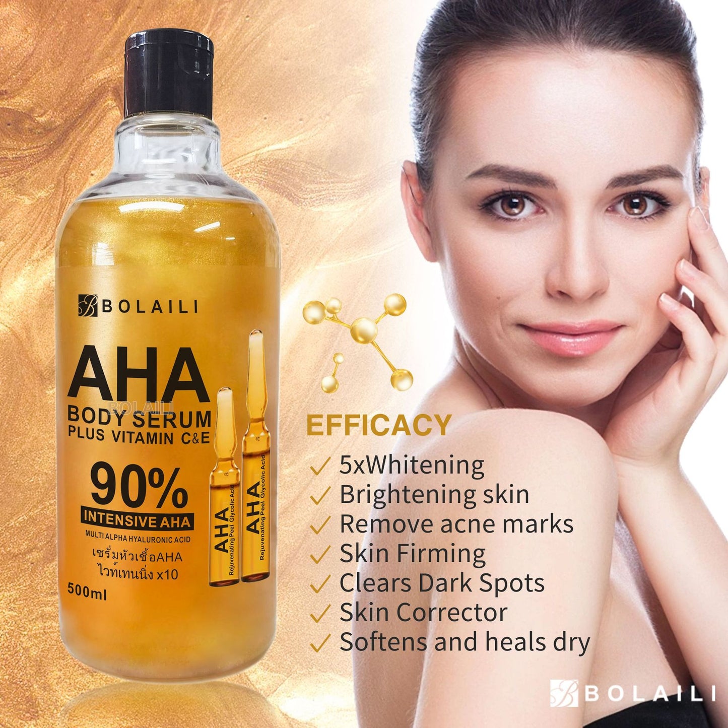 ALPHA Hydroxy Acids Face Serum Vitamin C and E Hydrating Firming Brightening And Fine Line Reducing Facial Moisturizing Serum Concentrate 500ml