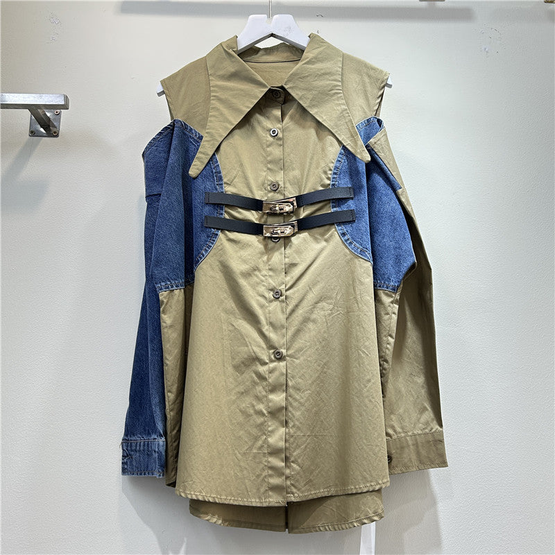 Stylish High-end Color-block Off-shoulder Blouse For Women