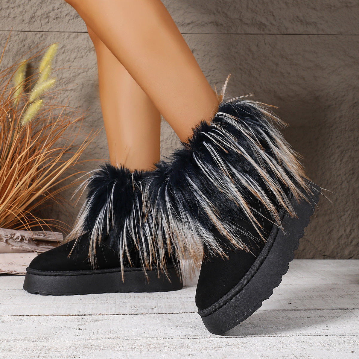 Womens Insulated Snow Boots With Fleece Lining, Thick Sole, And Furry Shaft