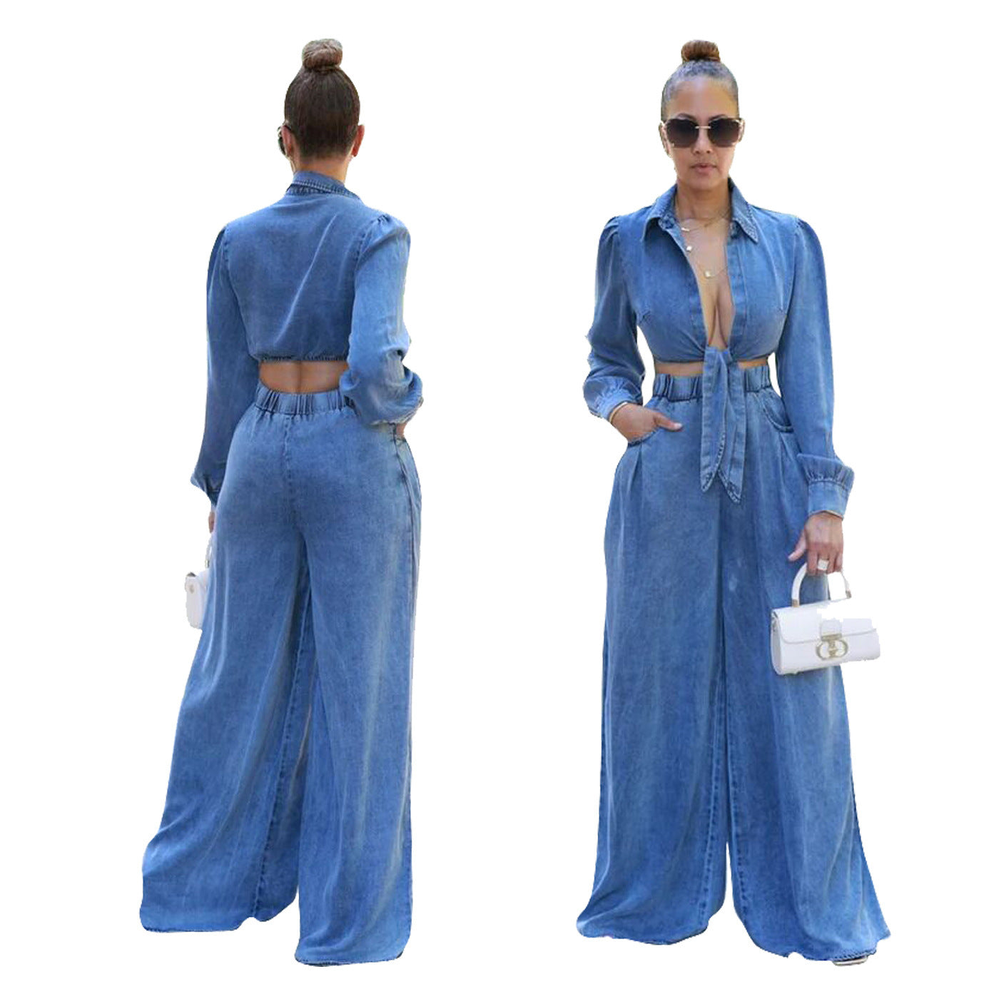 Women's Casual Wide-leg Pants Denim Suit