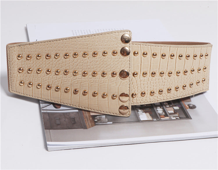 Studded Waistband Waistband Retro Elastic Elastic Decoration Sweater Coat Wide Belt