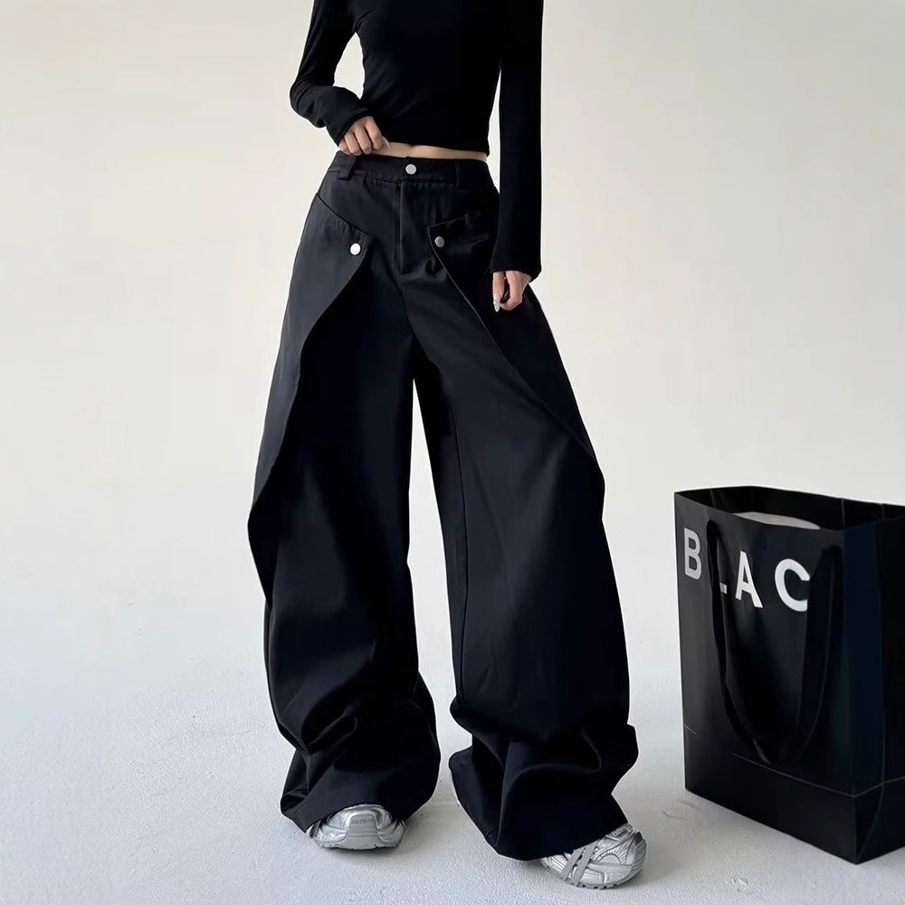 Womens Stylish Asymmetrical Patchwork Straight-Leg Pants