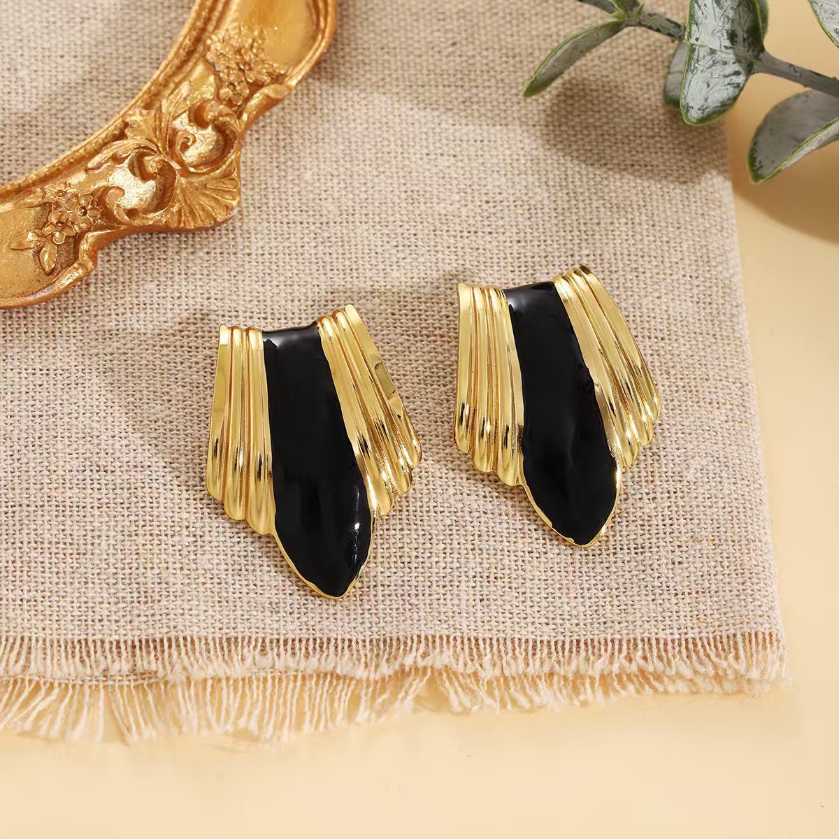 Retro Stainless Steel 18K Gold-Plated Earrings For Women