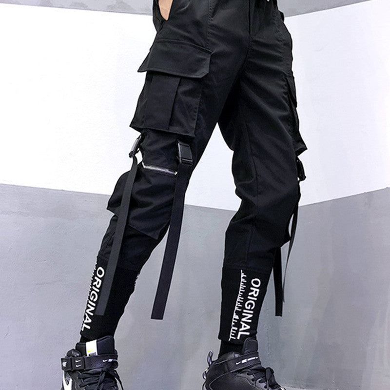 Camouflage Cargo Pants Men's Casual Letter Embroidery Ankle-tied Harem Pants