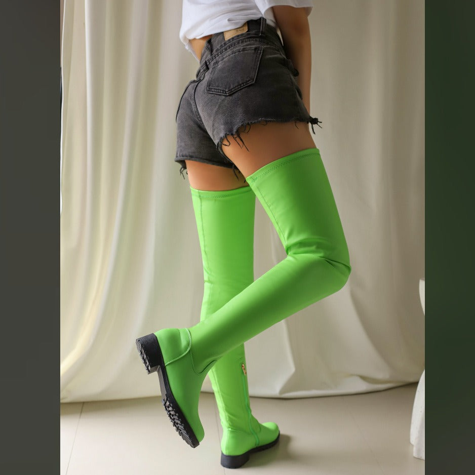 Plus-size Womens Over-the-knee Chunky-heeled Boots