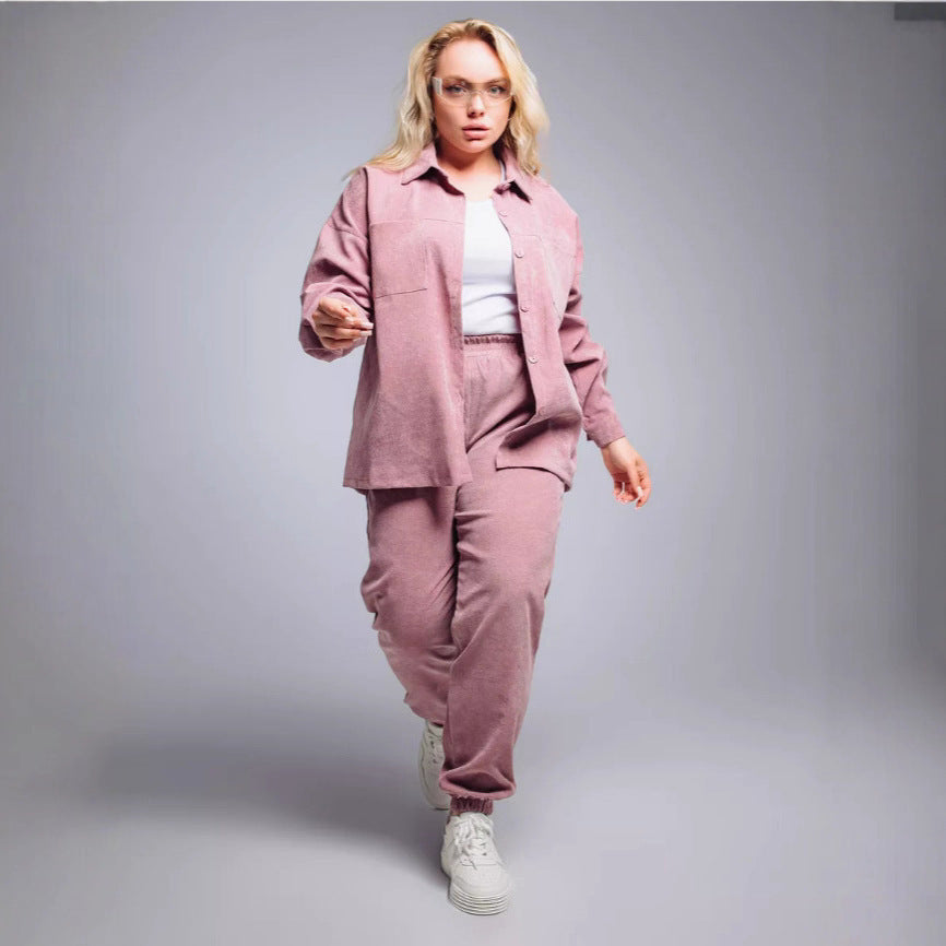 Shirt Casual Loose Corduroy Suit For Women
