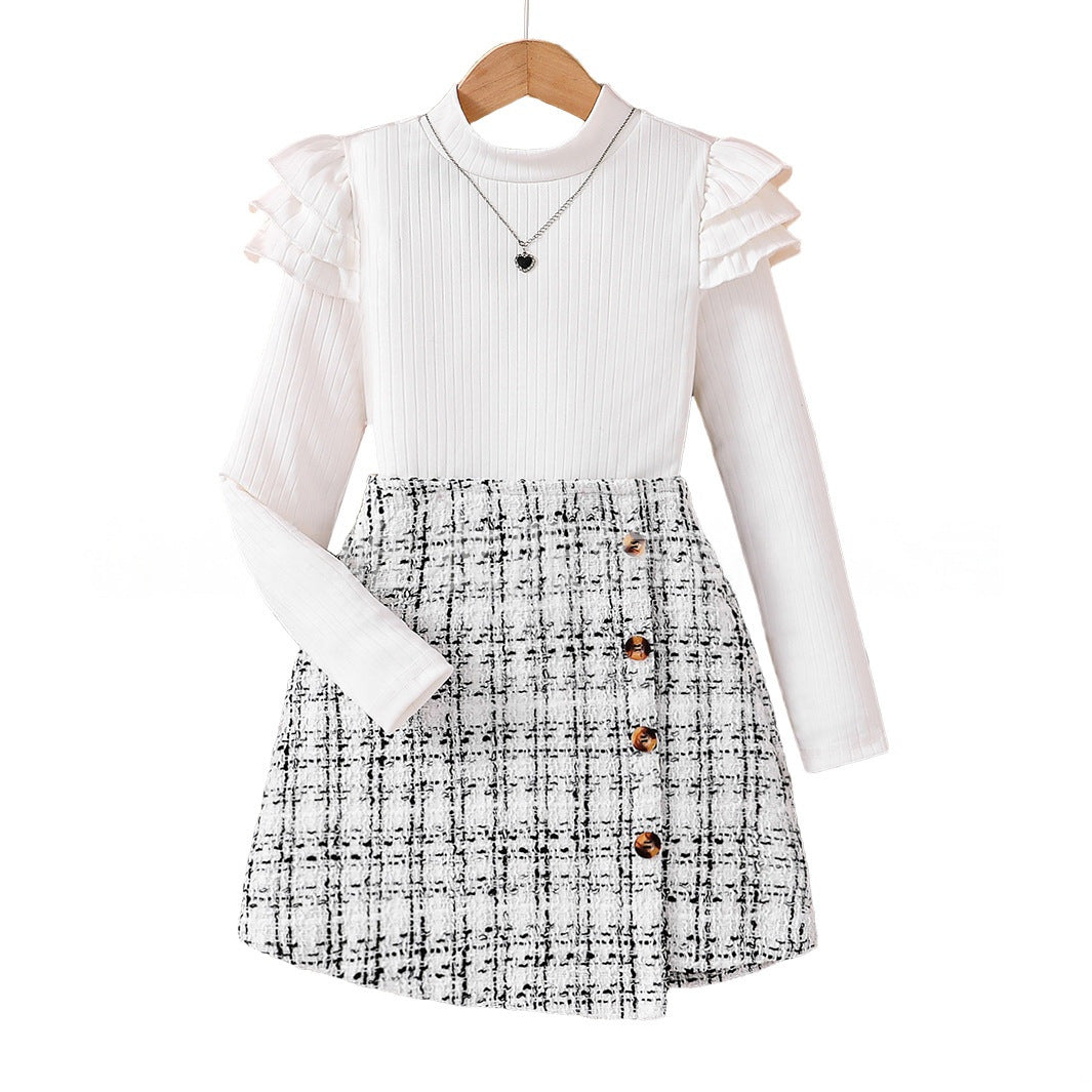Long-sleeve Knitted Asymmetrical Skirt