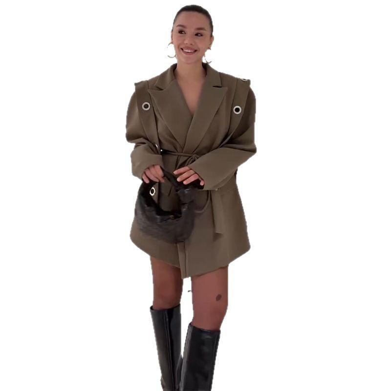 Womens Solid-Color Blazer With Long Sleeves And Asymmetrical Hem
