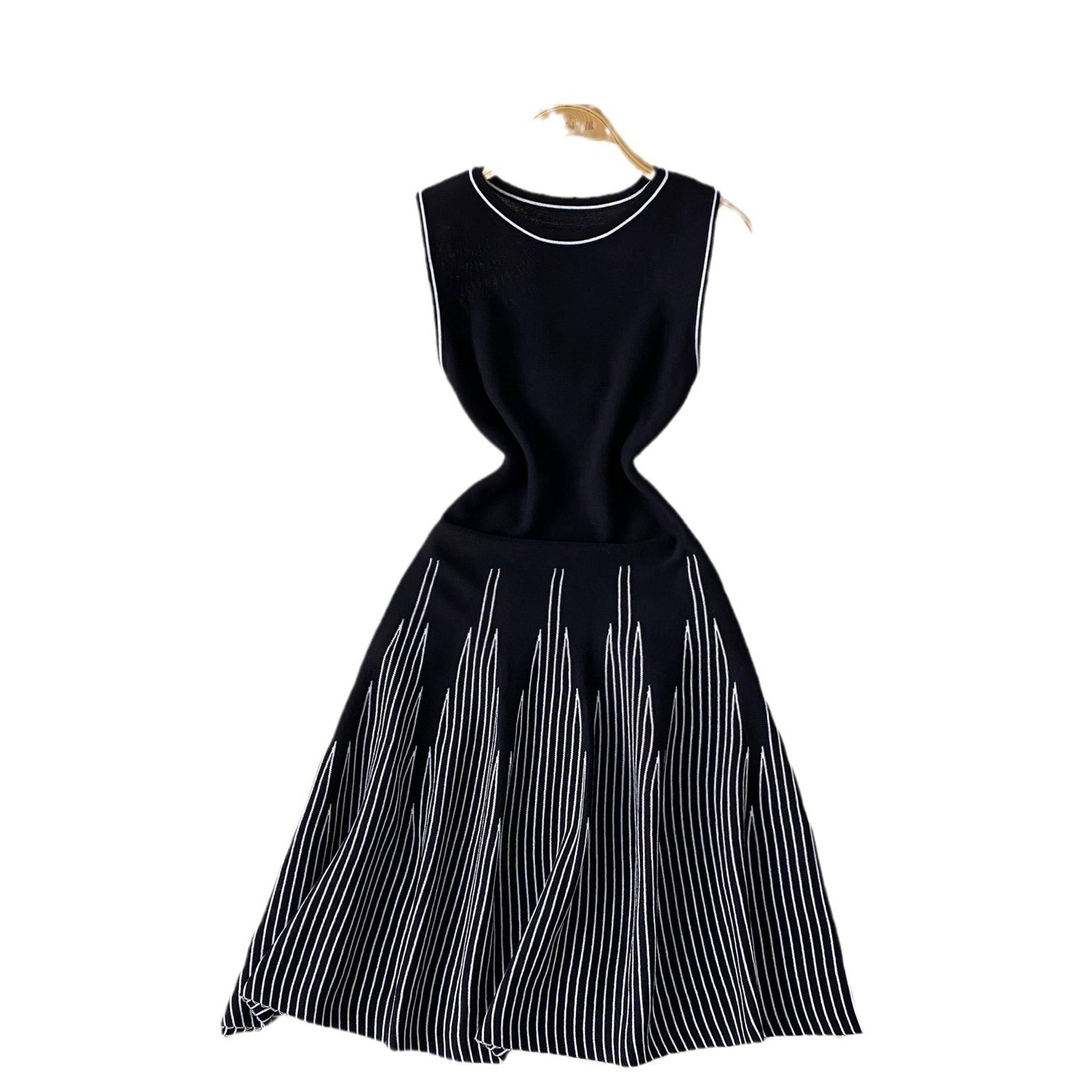 Simple Sleeveless Round-neck Striped Knit Dress For Women